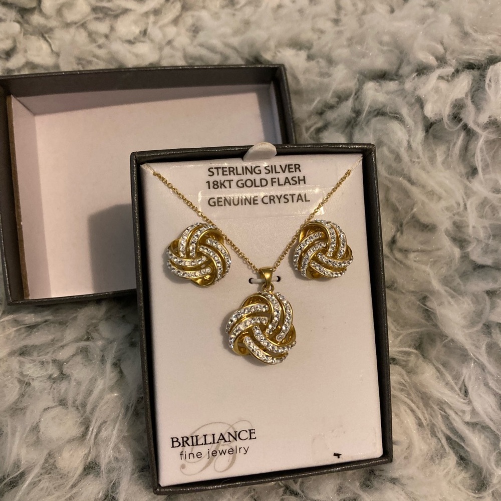 Gold and crystal necklace and earring set